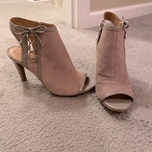 Gray peep toe booties